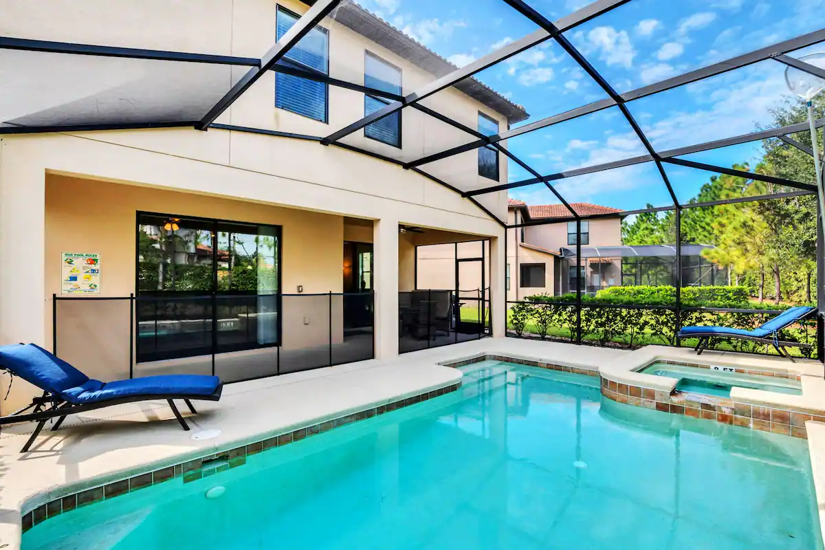 A view at the pool in an open surrounding during clear day